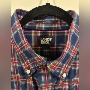 Lands' End Men's Multicolor Plaid Button Down Shirt, Large
